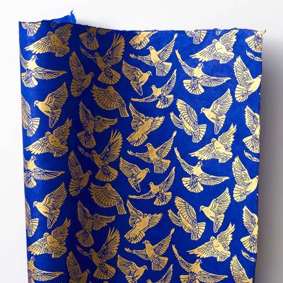 Gold Birds On Sapphire Handmade Paper