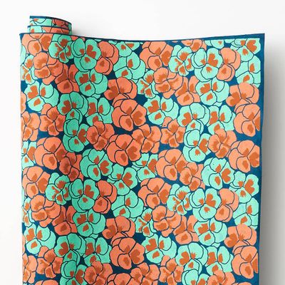 Tangerine Pansies on Dark Teal Handmade Paper