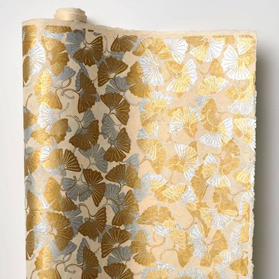 Gold & Silver Ginkgo on Cream Handmade Paper