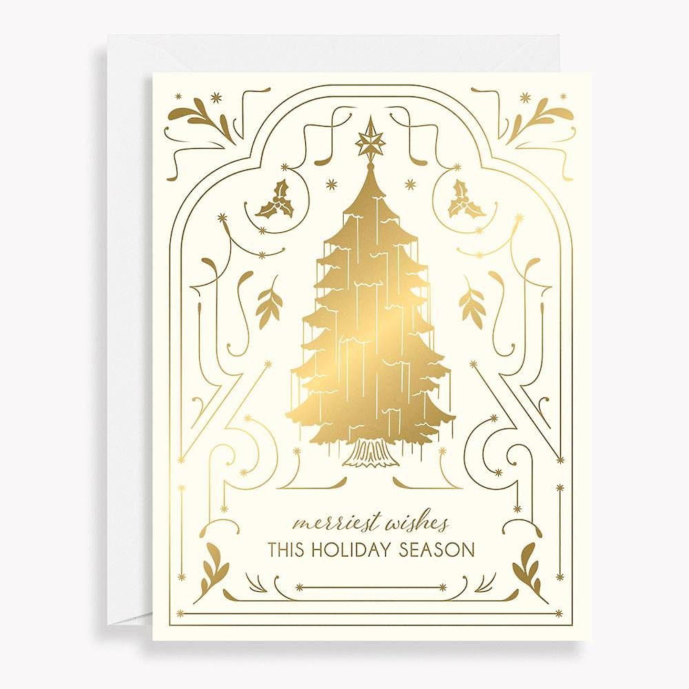 Gold Deco Tree Holiday Card Set