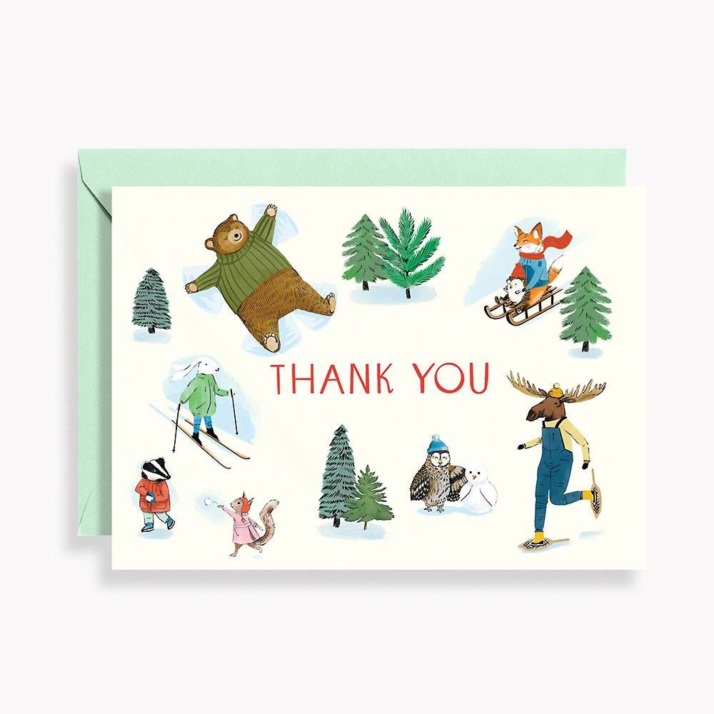 Holiday Skating Critters Thank You Card Set