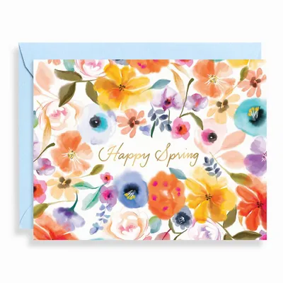 Watercolor Floral Happy Spring Greeting Card