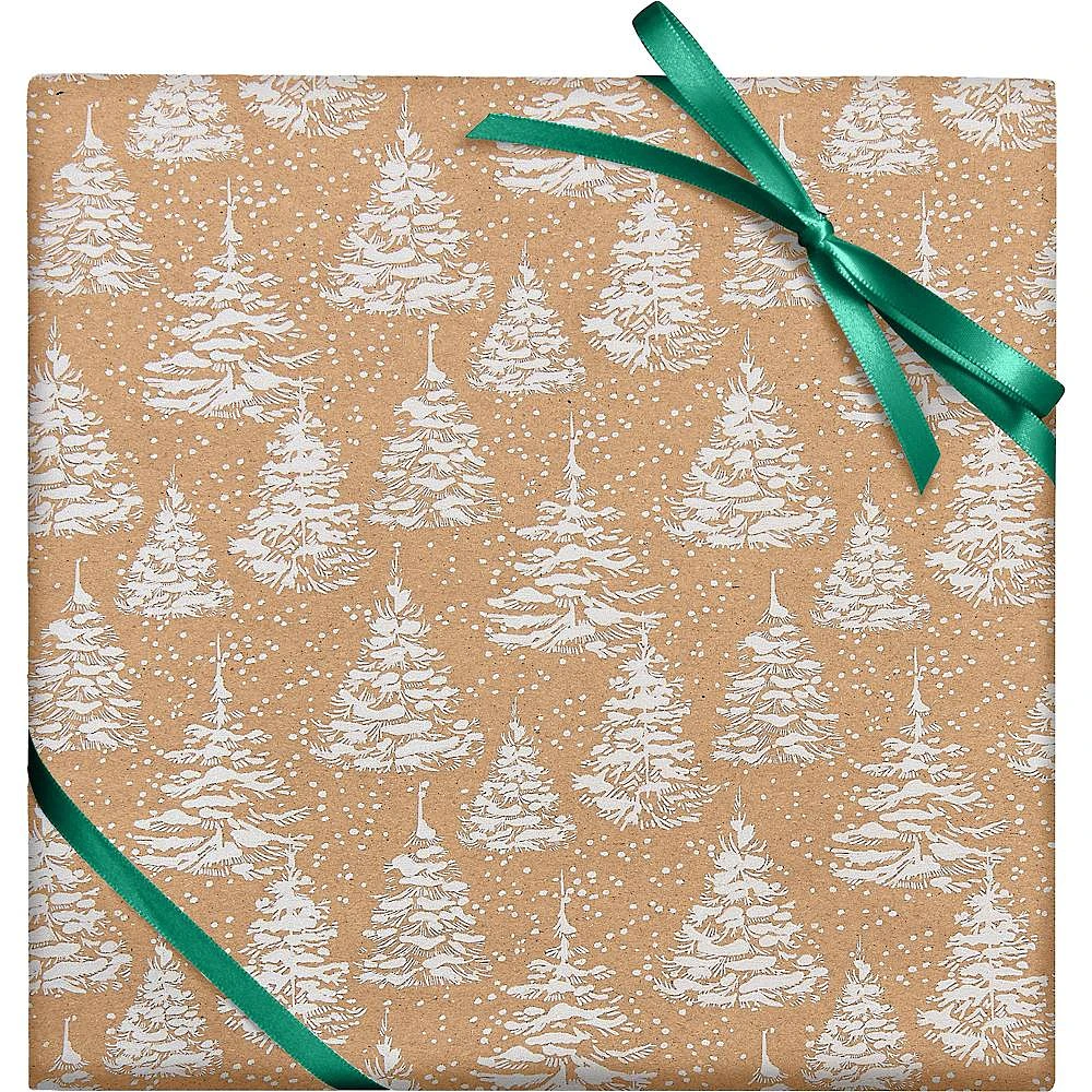 White Glitter Kraft Trees Wrapping Paper