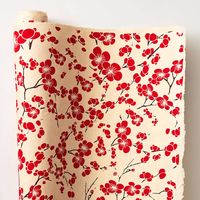 Red Blossoms On Cream Handmade Paper