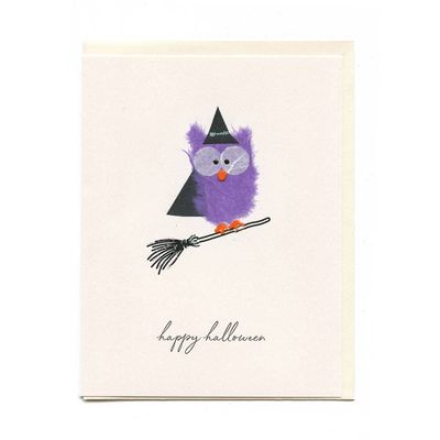 Handcrafted Witch Owl Halloween Card