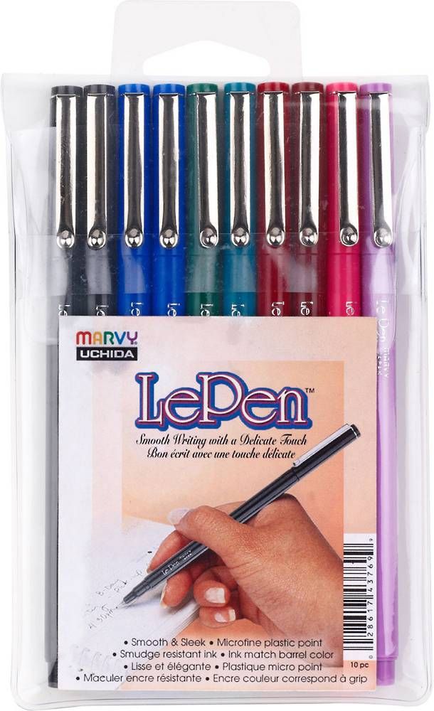 Marvy, Uchida, Le Pen, LePen, Felt Tip Pens, Dark Color, Medium Point, .3mm,10 Count
