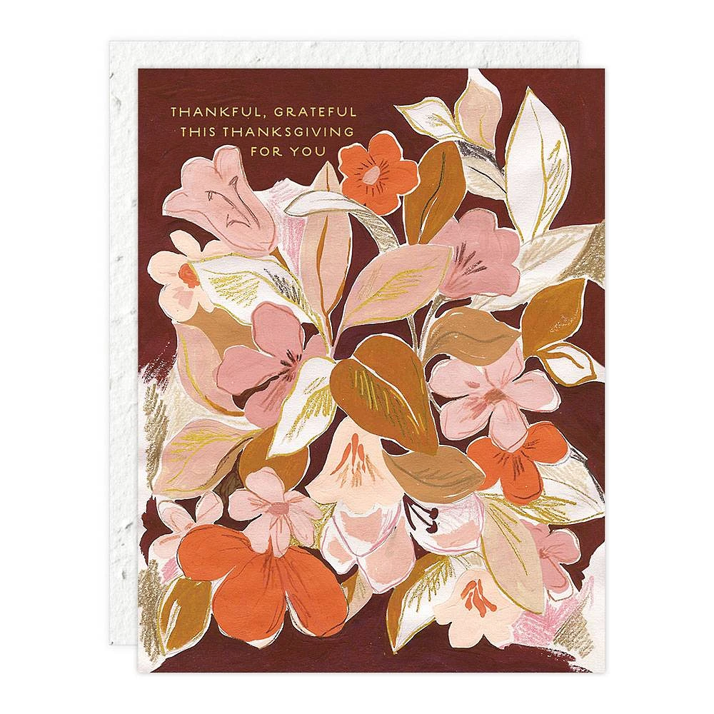 Maroon Flowers Thanksgiving Card