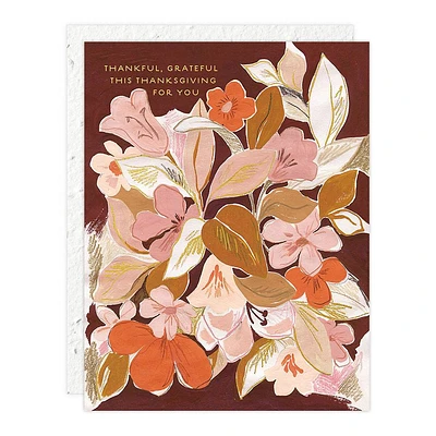 Maroon Flowers Thanksgiving Card