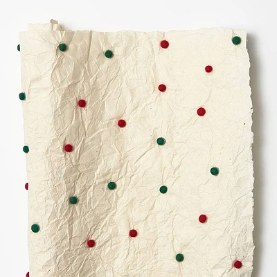 Red & Green Pom Pom Handmade Paper