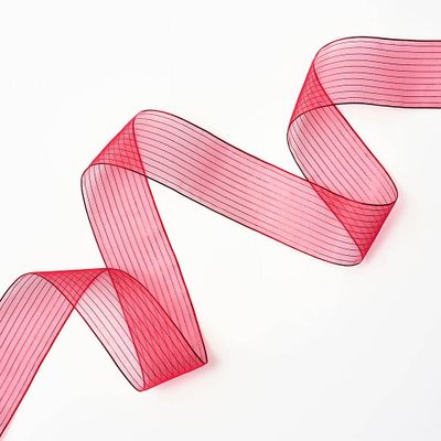 Metallic Red Stripe Wired Ribbo