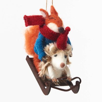 Felt Fox & Hedgehog Ornament