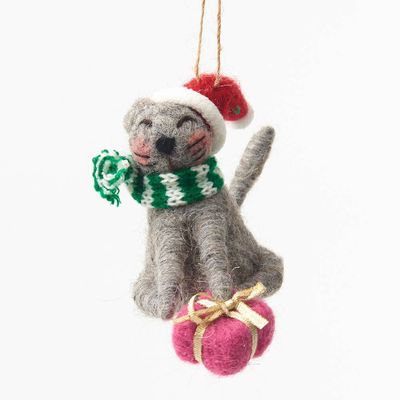 Gray Felt Cat Ornament