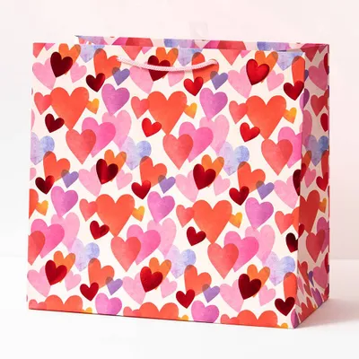 Watercolor Foil Hearts Gift Bag