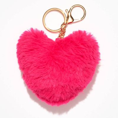 Pink Fuzzy Heart Keychain