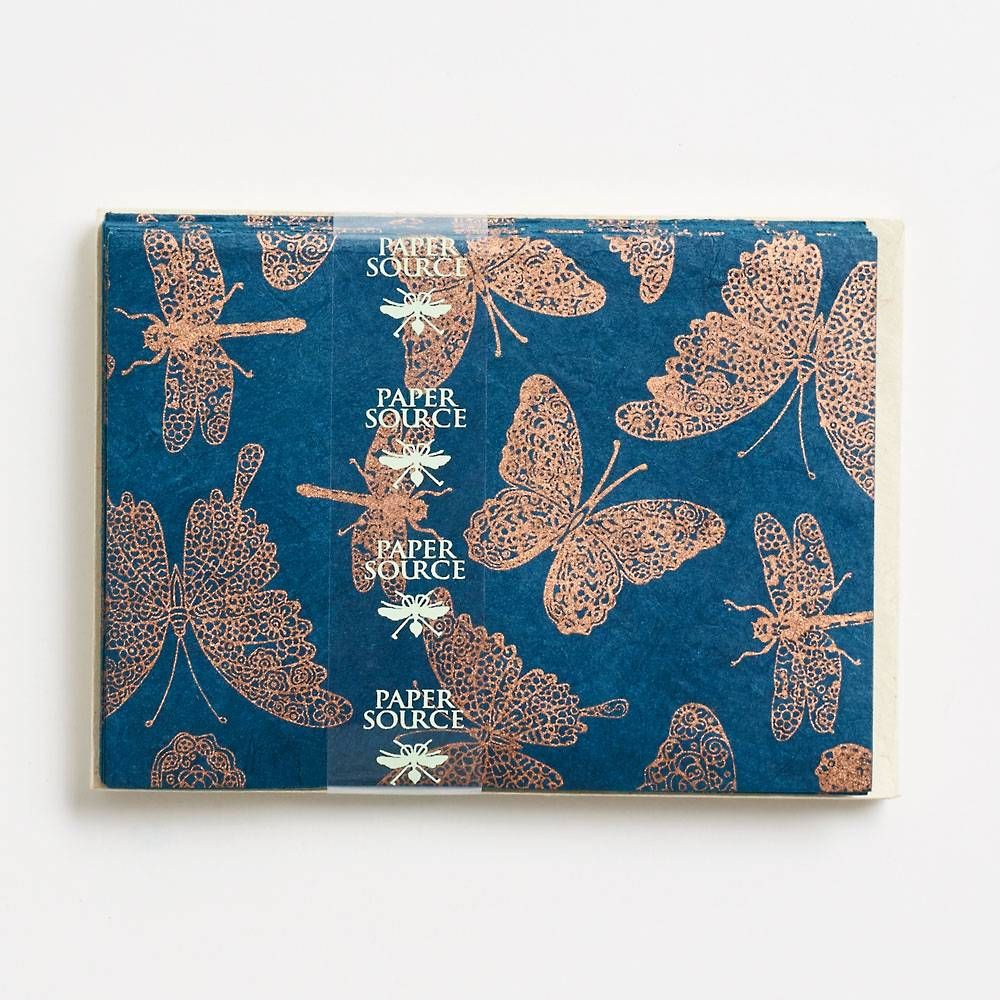 Copper Butterflies on Navy Stationery Set
