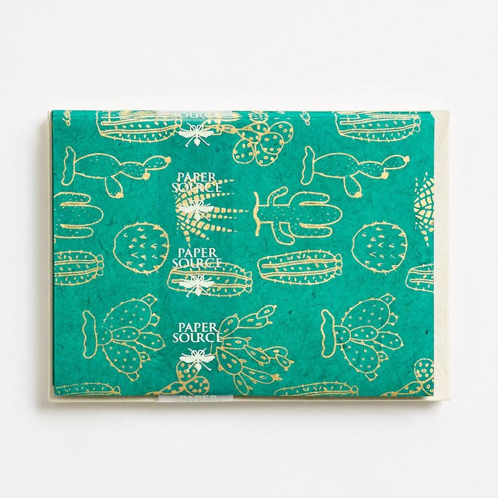 Gold Cactus on Sea Green Stationery Set