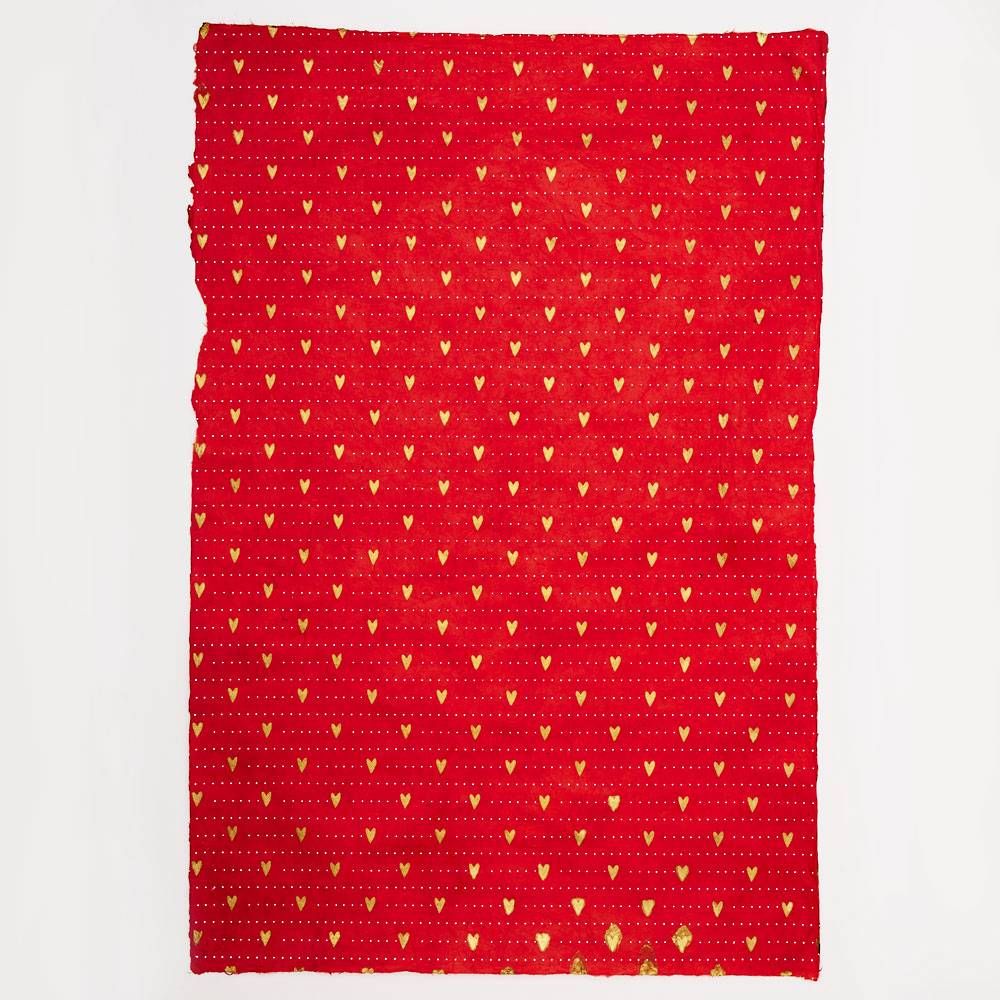 Gold Hearts on Red Handmade Paper