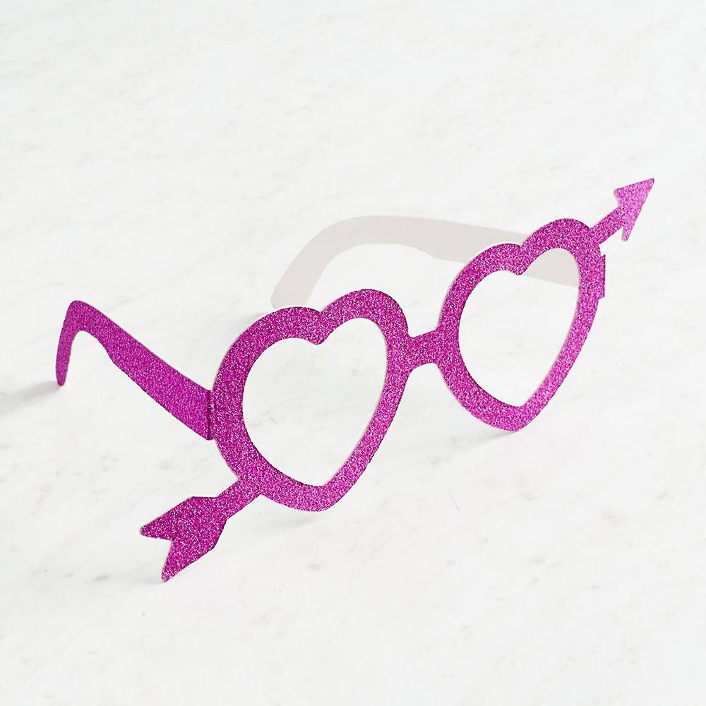Glitter Pink Paper Heart Glasses