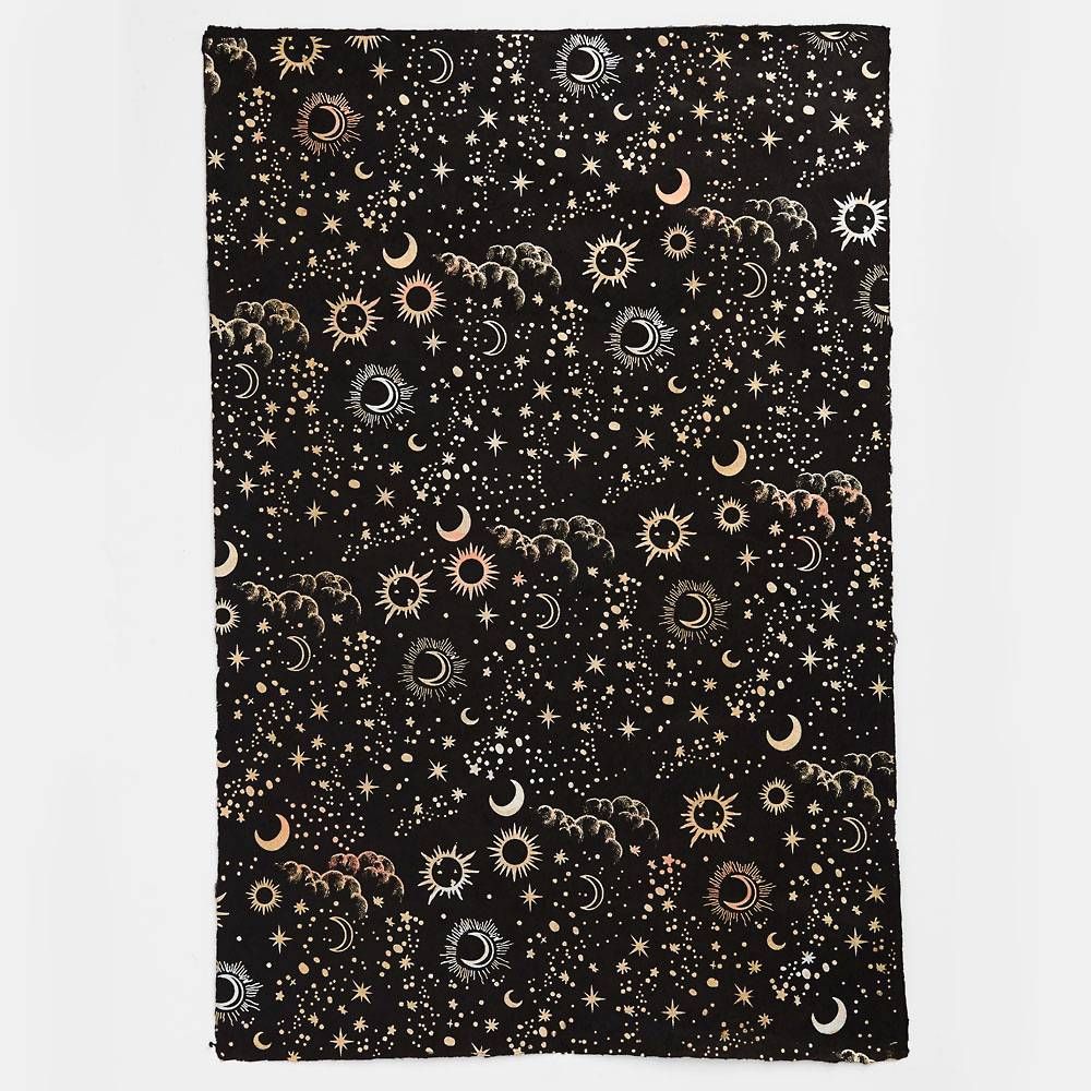 Gold Sun Moon and Star on Black Handmade Paper
