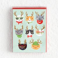 Christmas Cats with Antlers Holiday Card Set