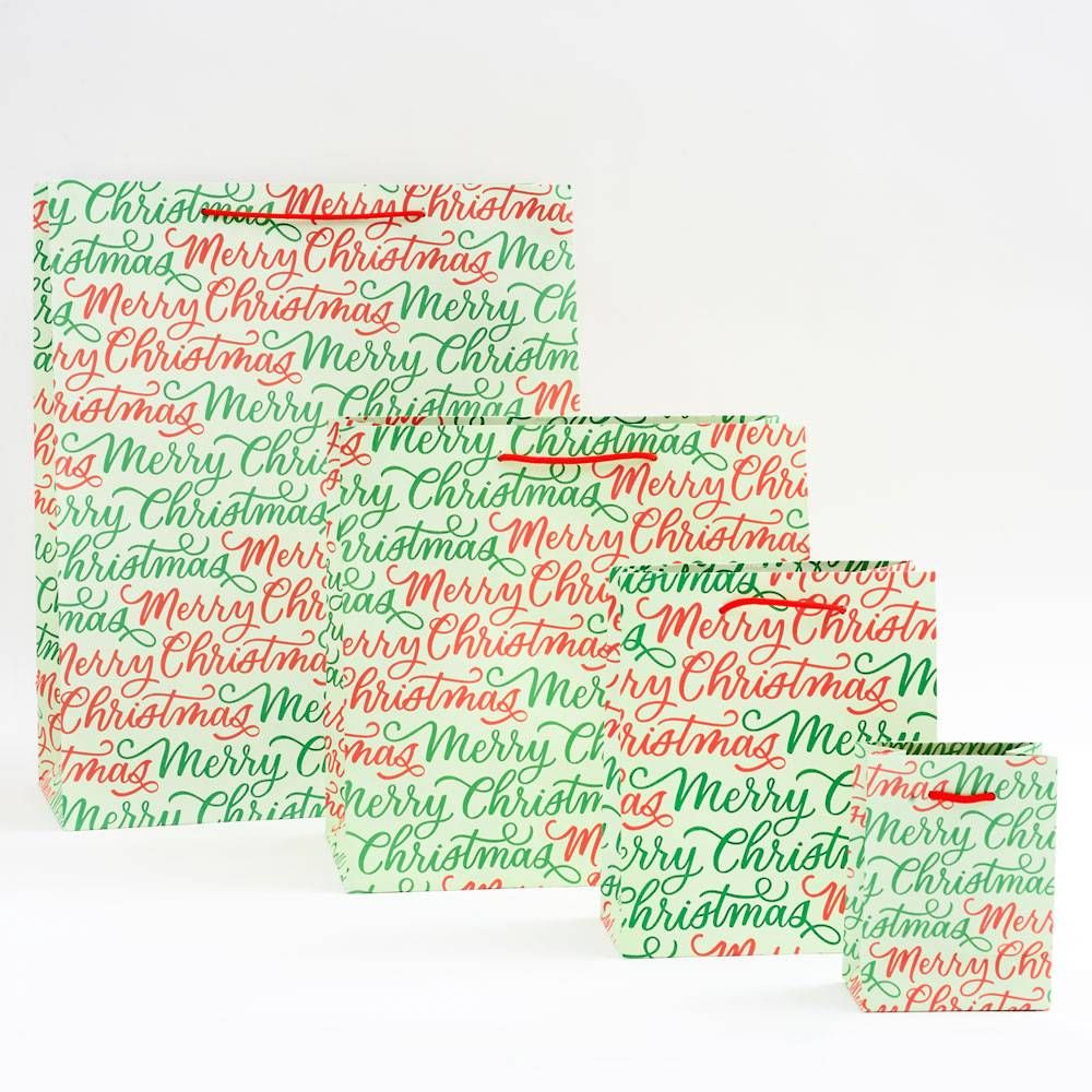 Red & Green Merry Christmas Script Gift Bags