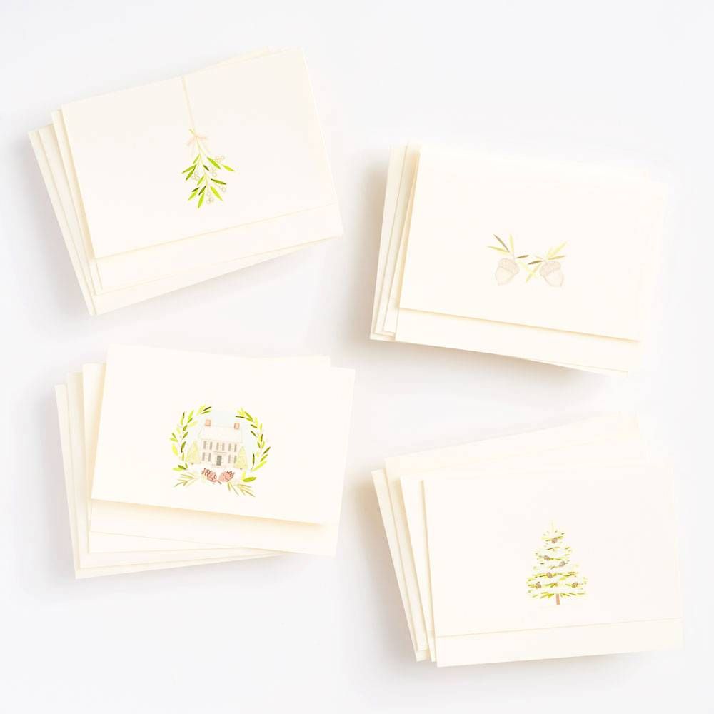 Glittered Winter Green Holiday Card Set