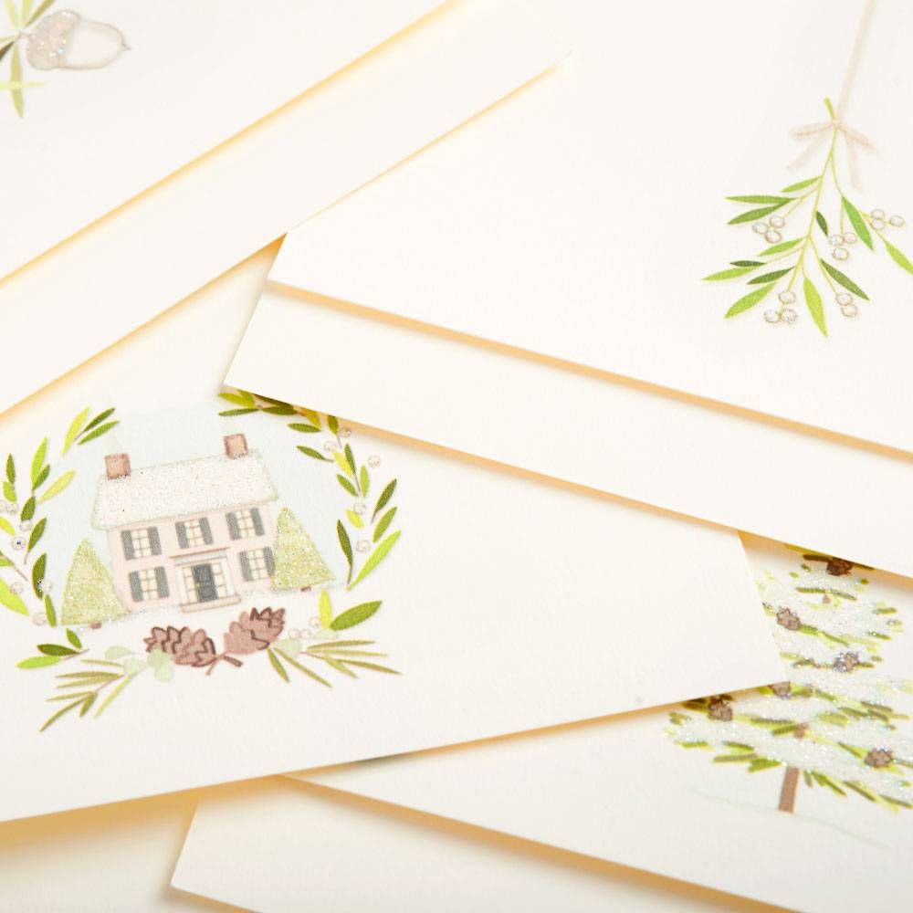 Glittered Winter Green Holiday Card Set