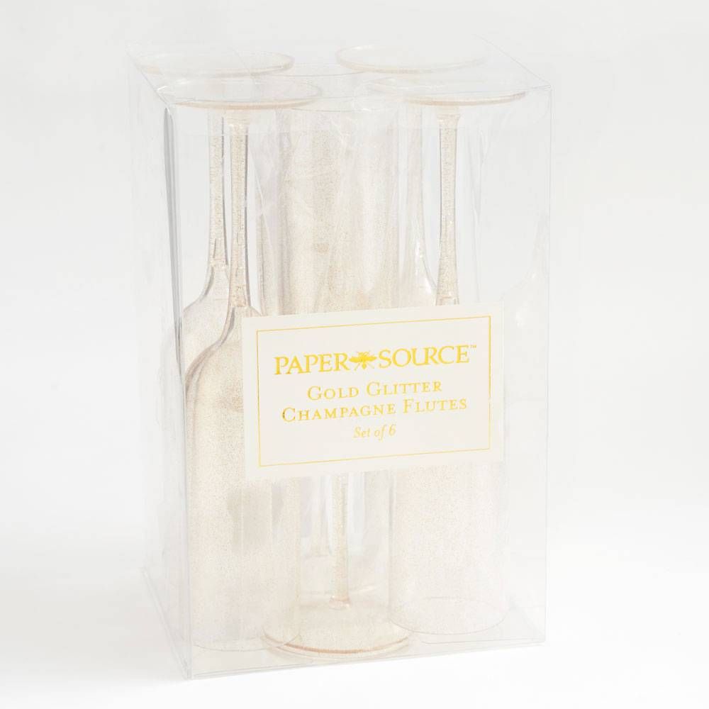 Gold Glitter Plastic Champagne Flutes