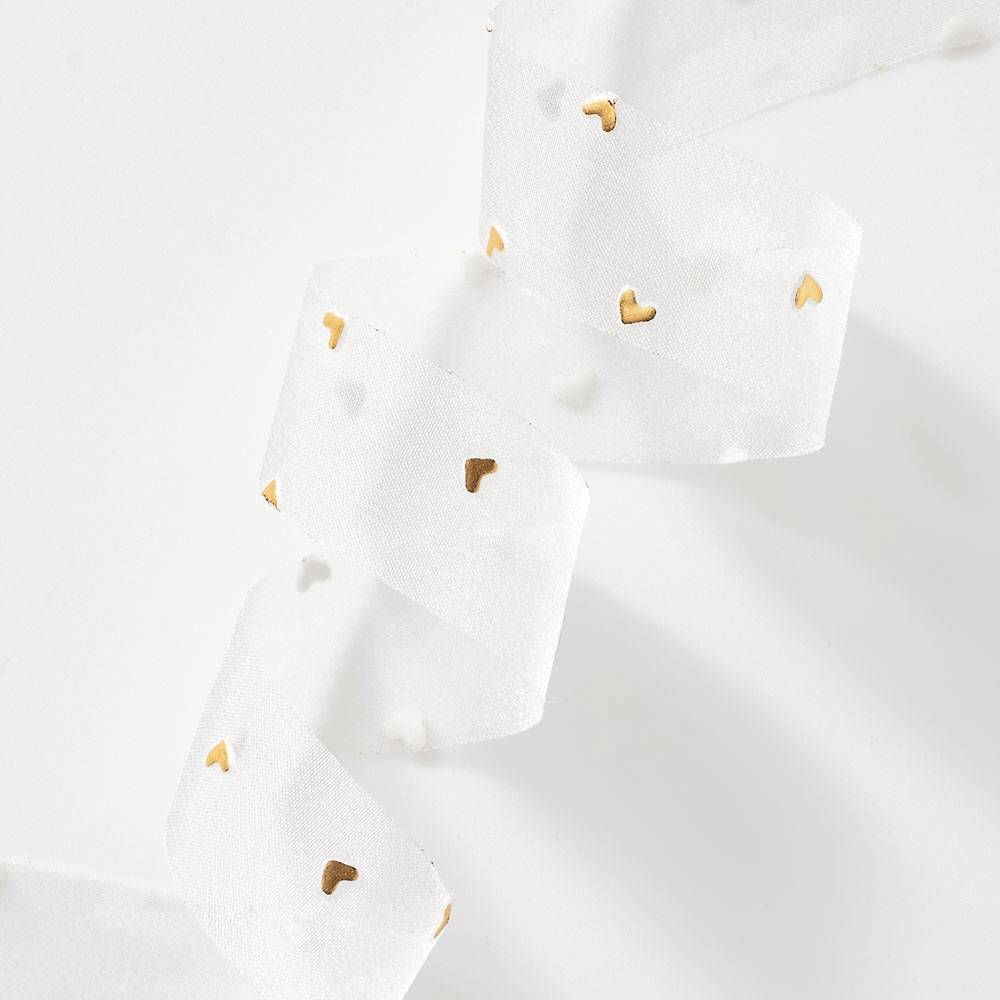 Gold Foil Heart Sheer Ribbon