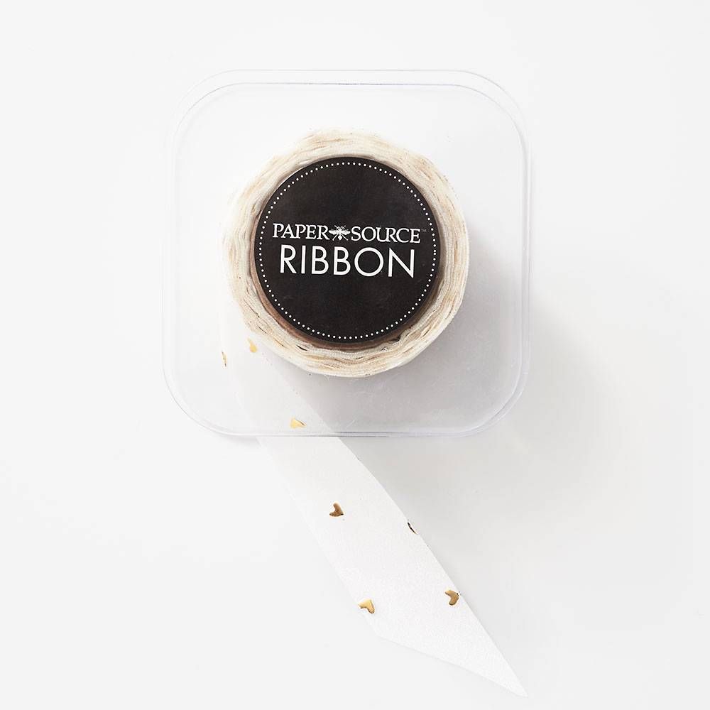 Gold Foil Heart Sheer Ribbon