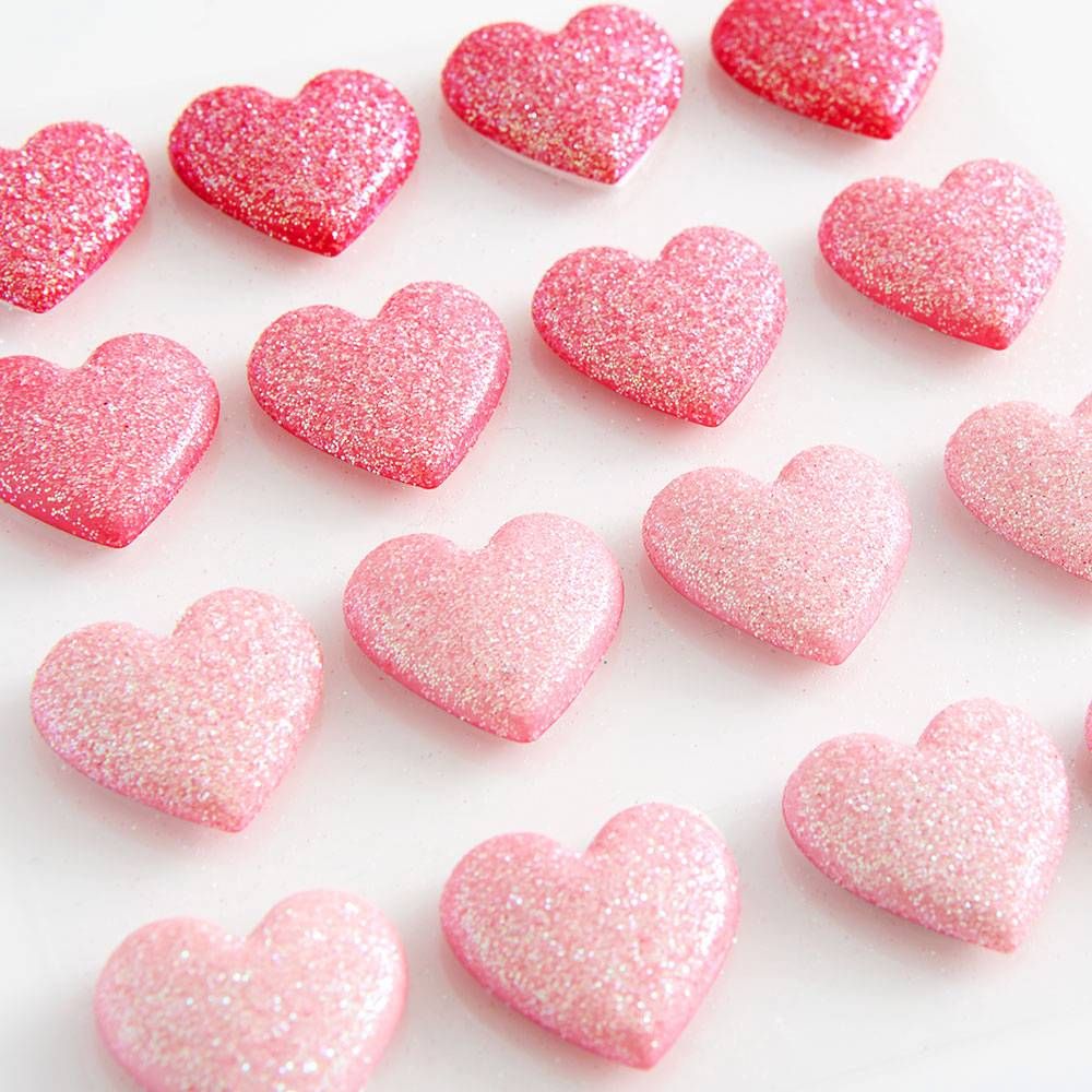 Pink Glitter Puffy Heart Stickers