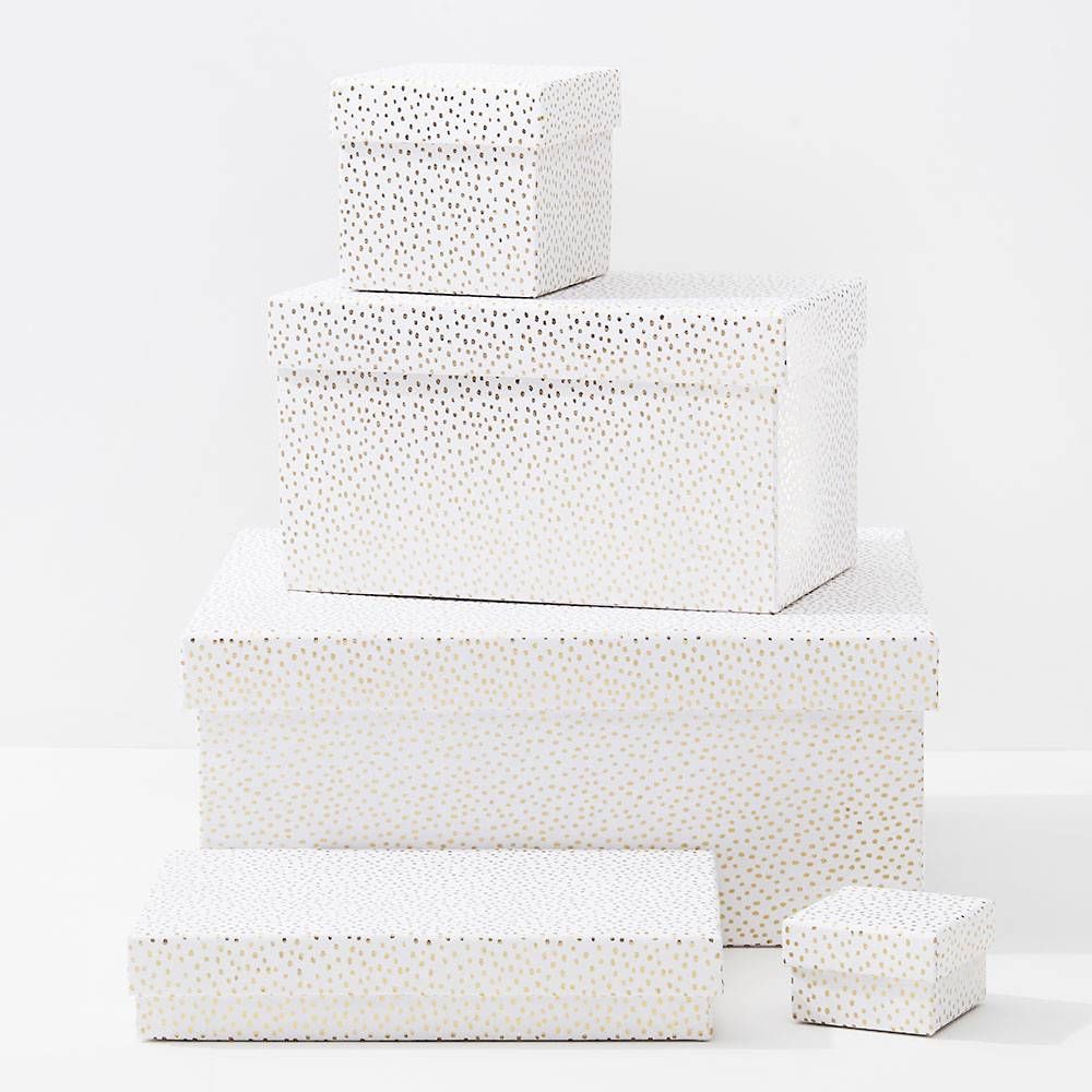 Gold Flurry Dots On White Gift Boxes