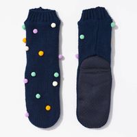 Navy Pom Slipper Socks