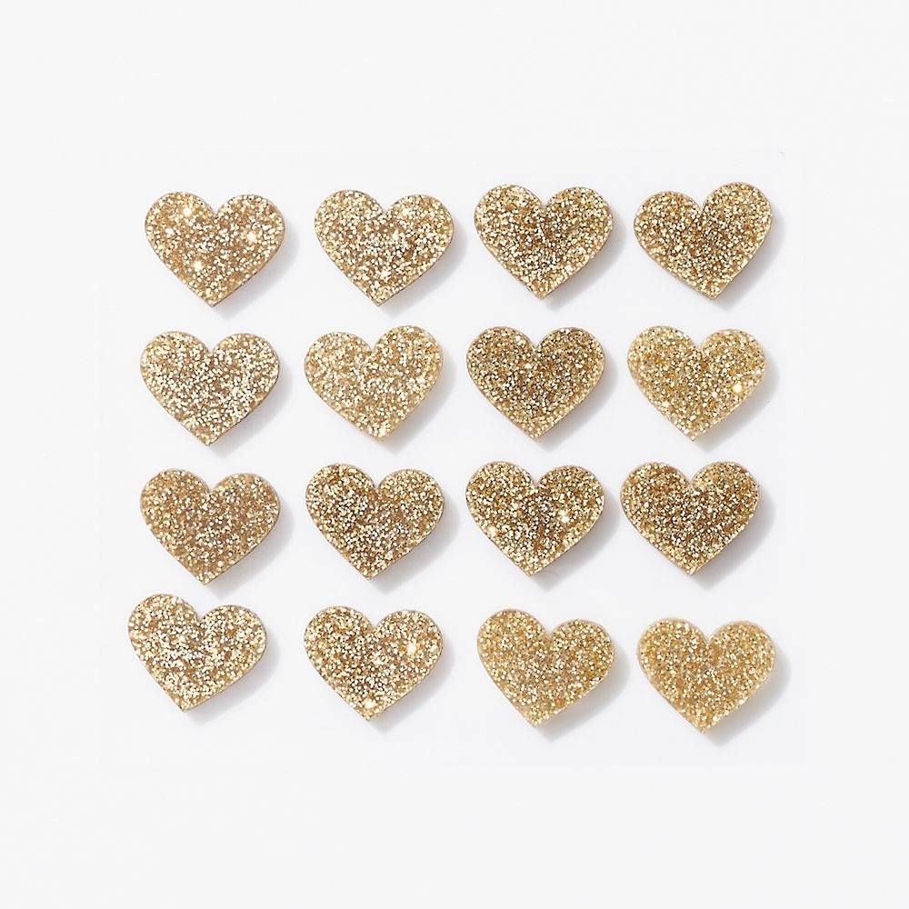 Gold Resin Glitter Heart Stickers