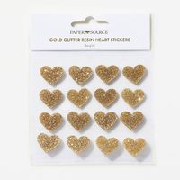 Gold Resin Glitter Heart Stickers