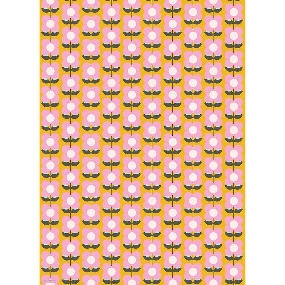 Retro Flowers On Mustard Wrapping Paper