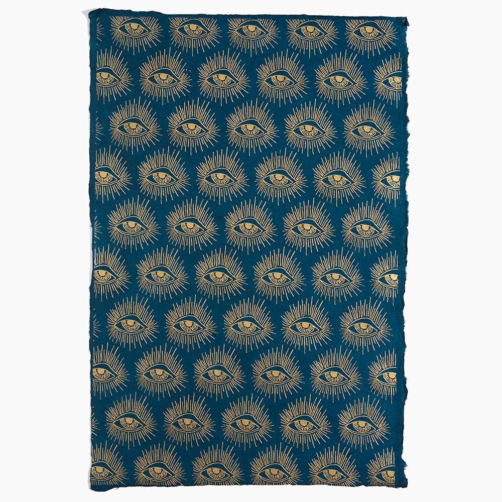 Gold Metallic Eyes on Dark Teal Handmade Paper