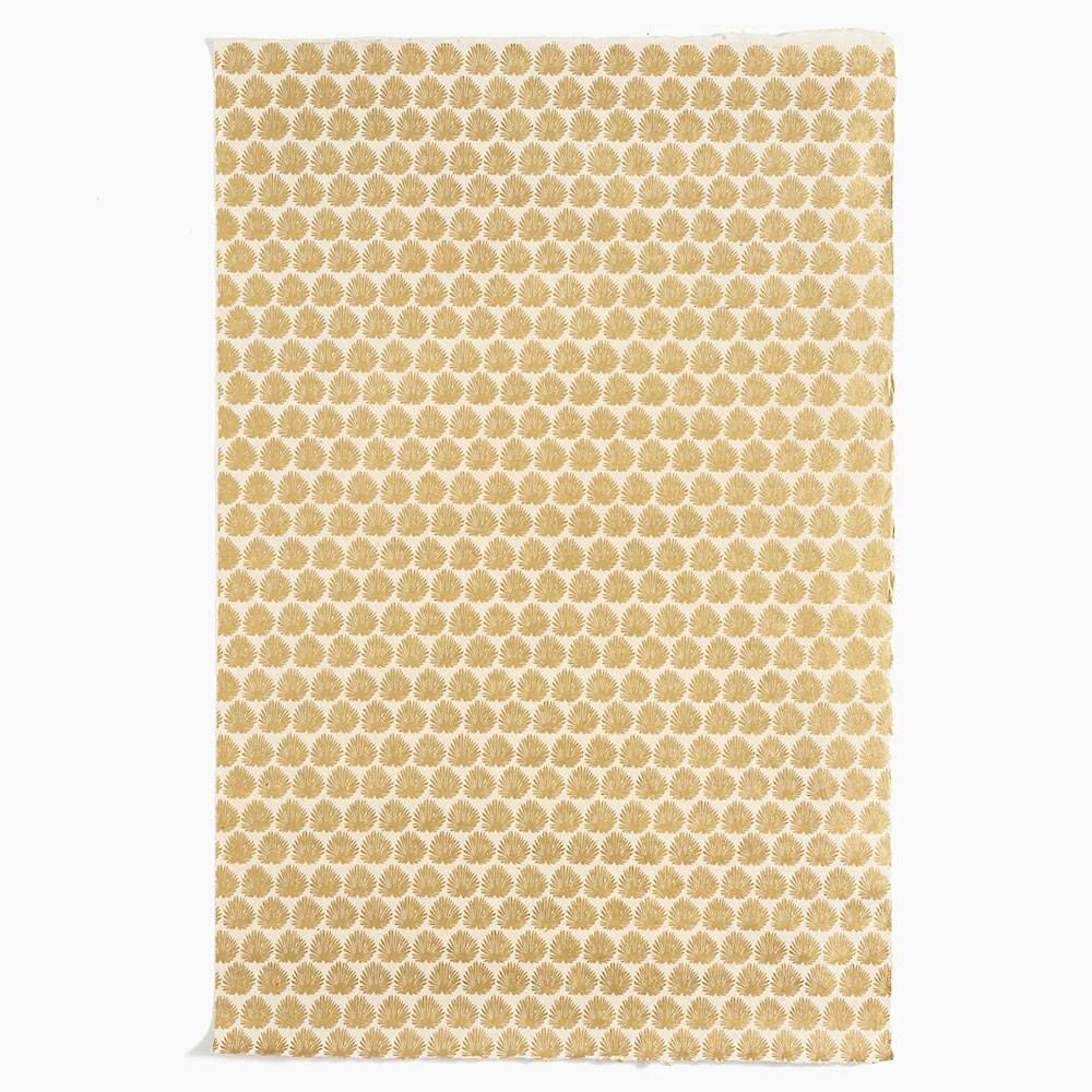 Gold Metallic Fan Leaves on White Handmade Paper