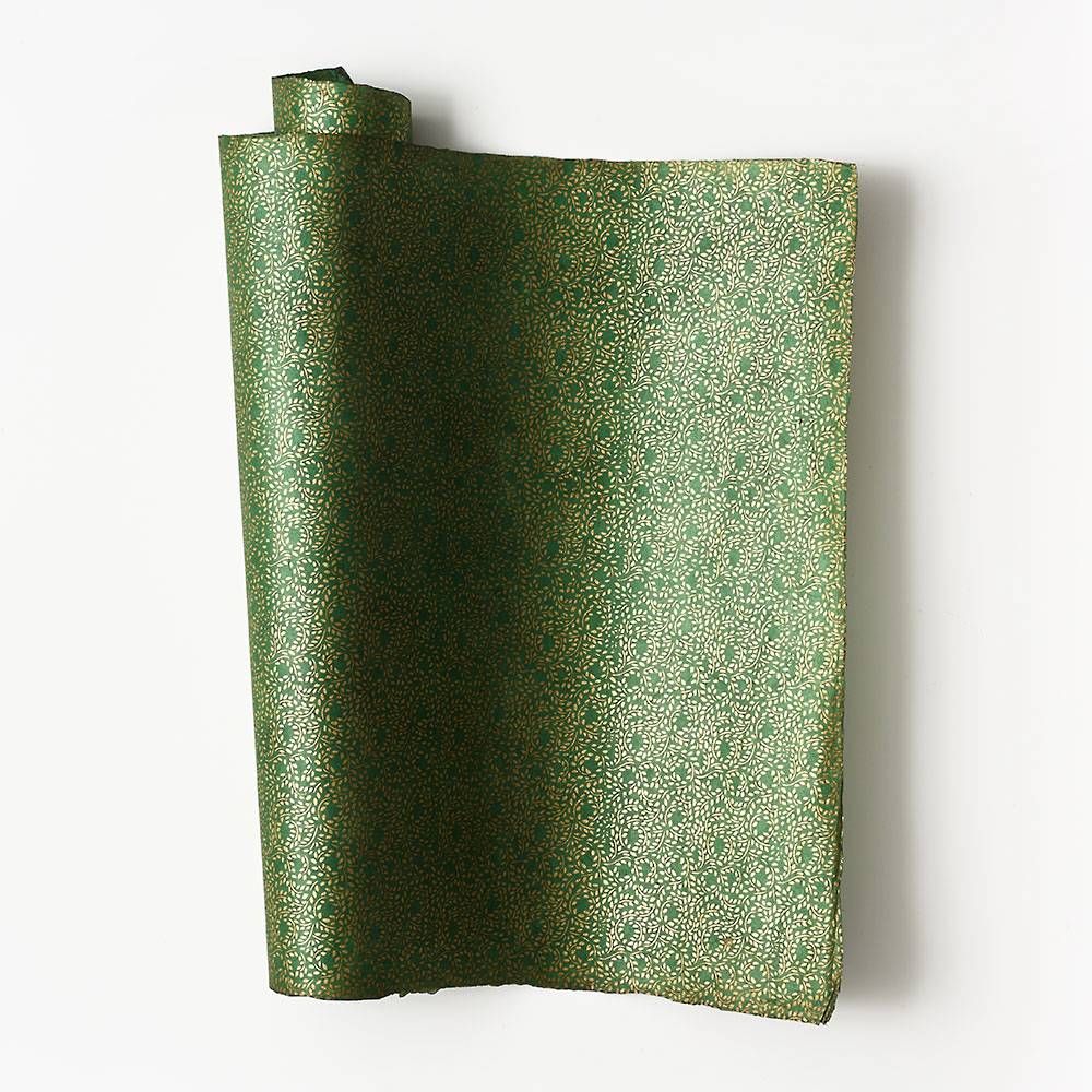 Gold Metallic Leaves on Green Handmade Paper