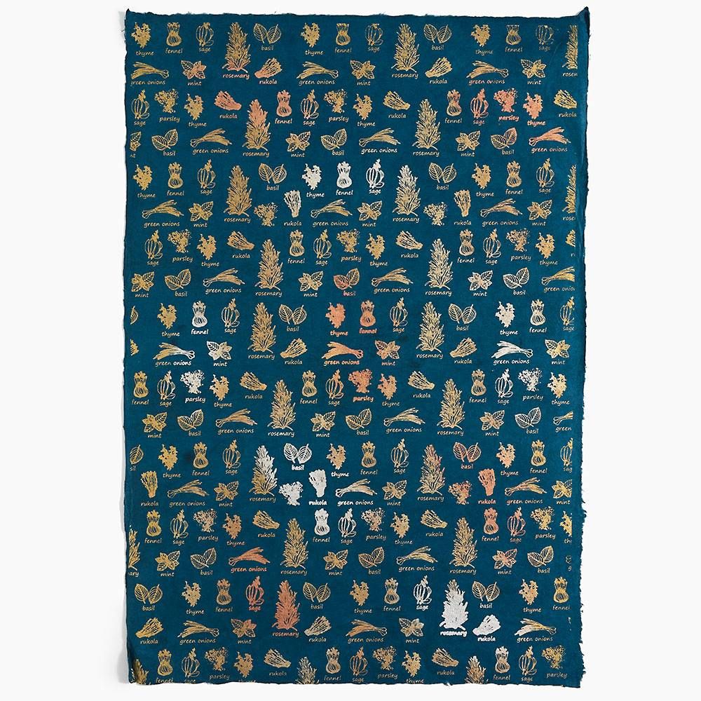 Metallic Herbs on Dark Teal Handmade Paper