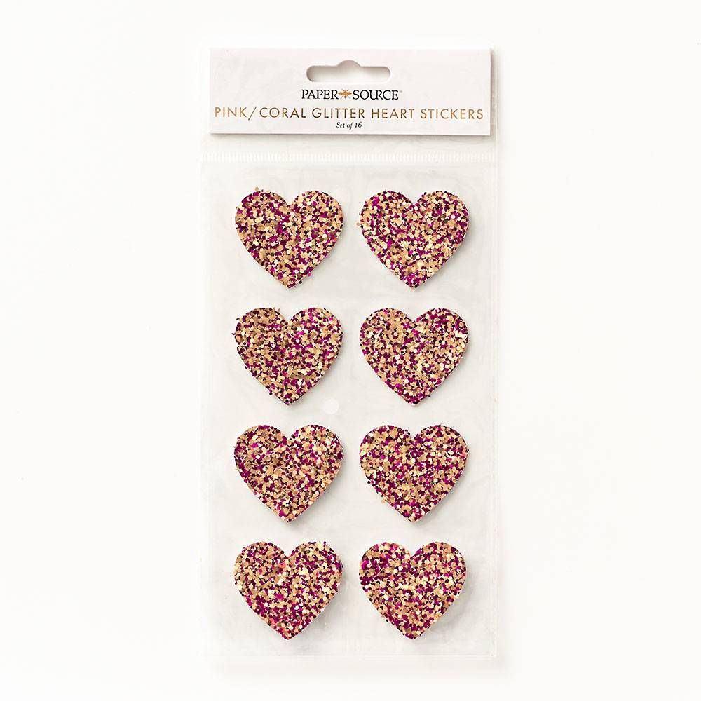 Pink & Coral Glitter Heart Stickers
