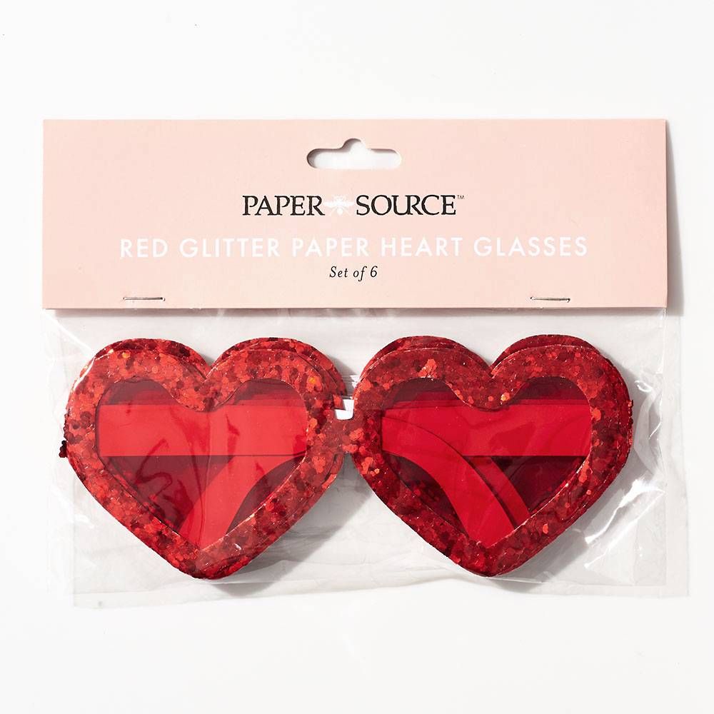 Red Glitter Paper Heart Glasses