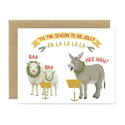 Sheep & Donkey Carolers Christmas Card