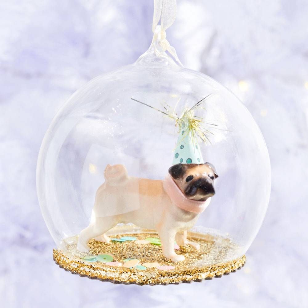 Pug Snow Globe Ornament