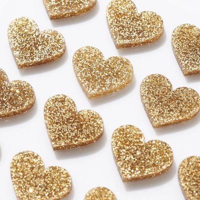 Gold Resin Glitter Heart Stickers