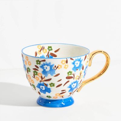 Brasserie Blue-Banded Porcelain Coffee Mugs