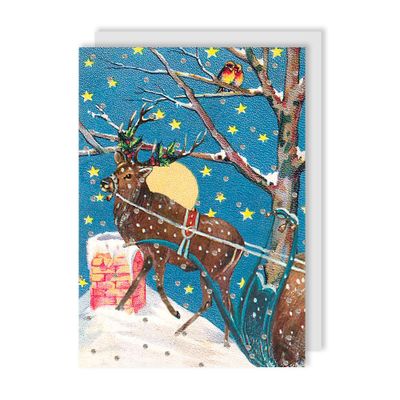 Starry Winter Night Reindeer Christmas Card