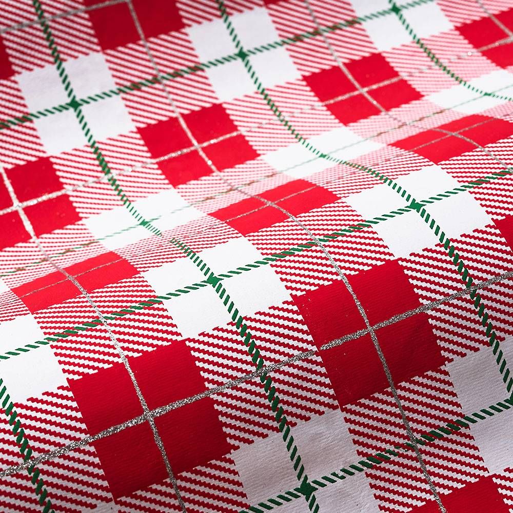 Christmas Plaid Glitter Fine Paper