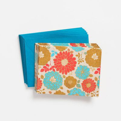 Teal Red Floral on Cement Stationery Set