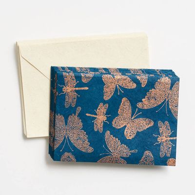Copper Butterflies on Navy Stationery Set